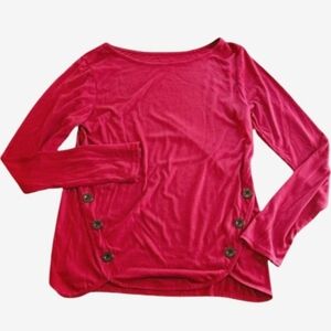 Elegant Long Sleeve Red Top with Button Accents